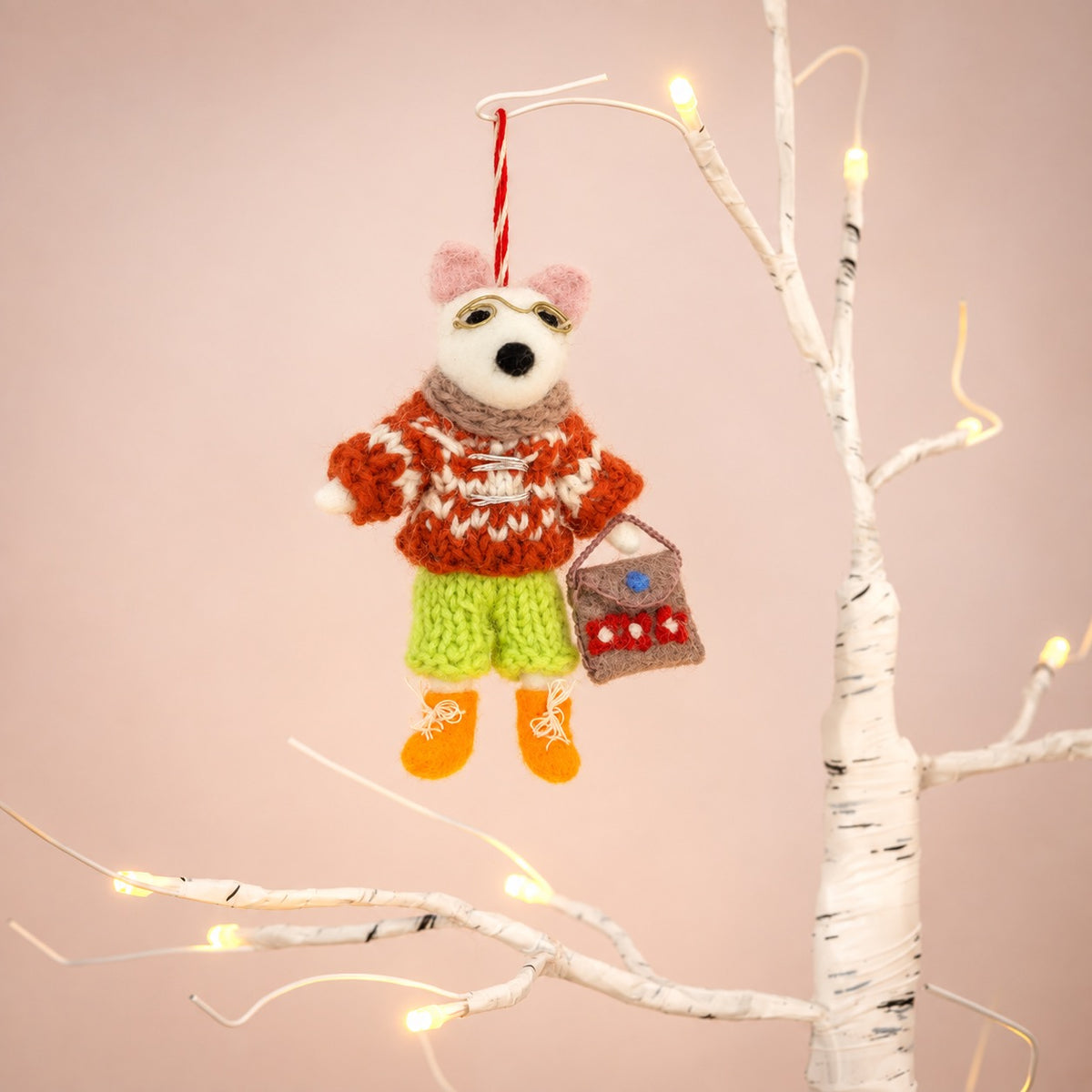 Festive Retro Dog with Glasses and Bag