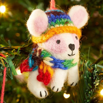 Felt Rabbit in Rainbow Knitted Wool Hat