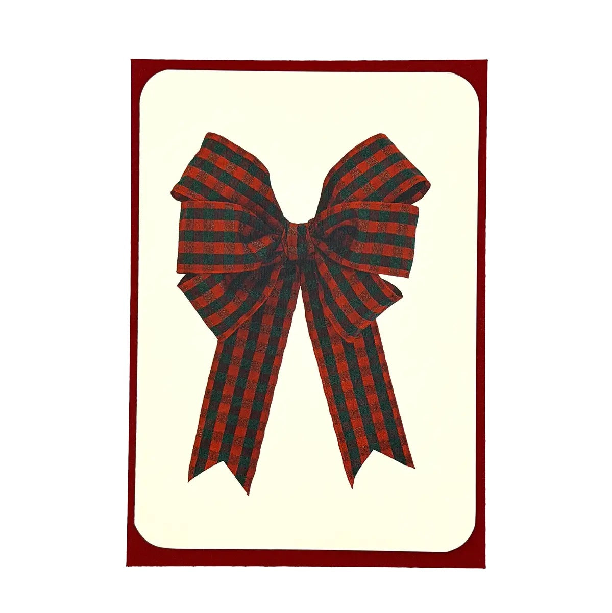 Red Tartan Ribbon Bow Greeting Card