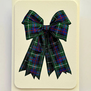 Green Tartan Ribbon Bow Greeting Card
