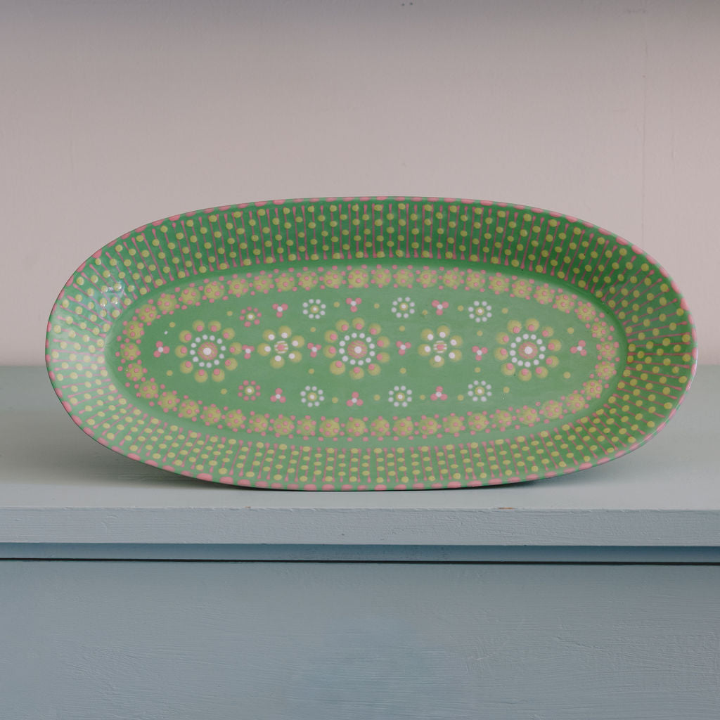 Potterswork Alice Plate - Green and Pink