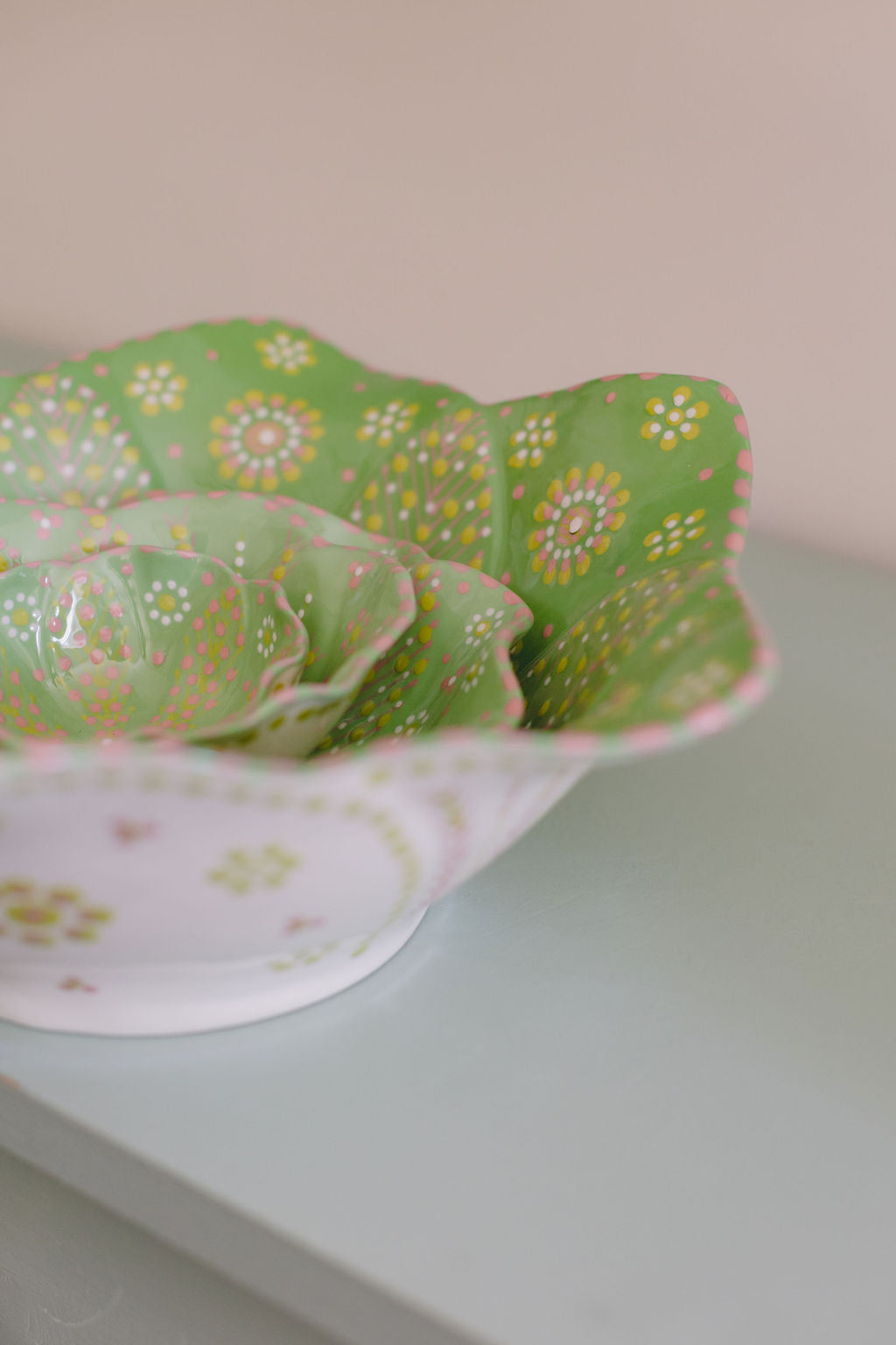 Potterswork Pudding Bowl - Green and Pink