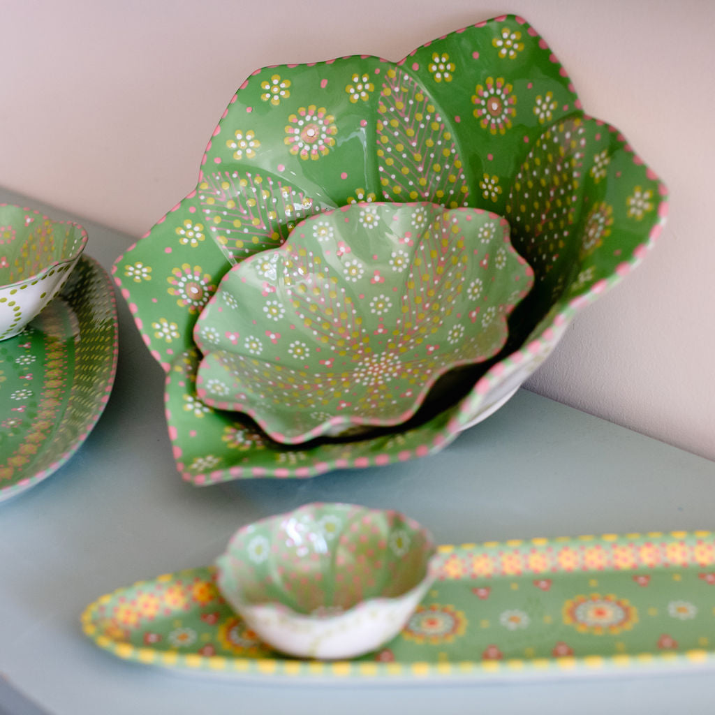 Potterswork Pudding Bowl - Green and Pink