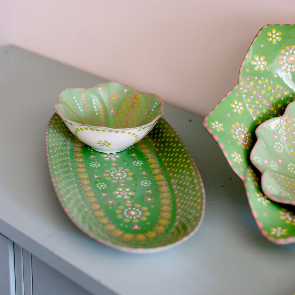 Potterswork Alice Plate - Green and Pink