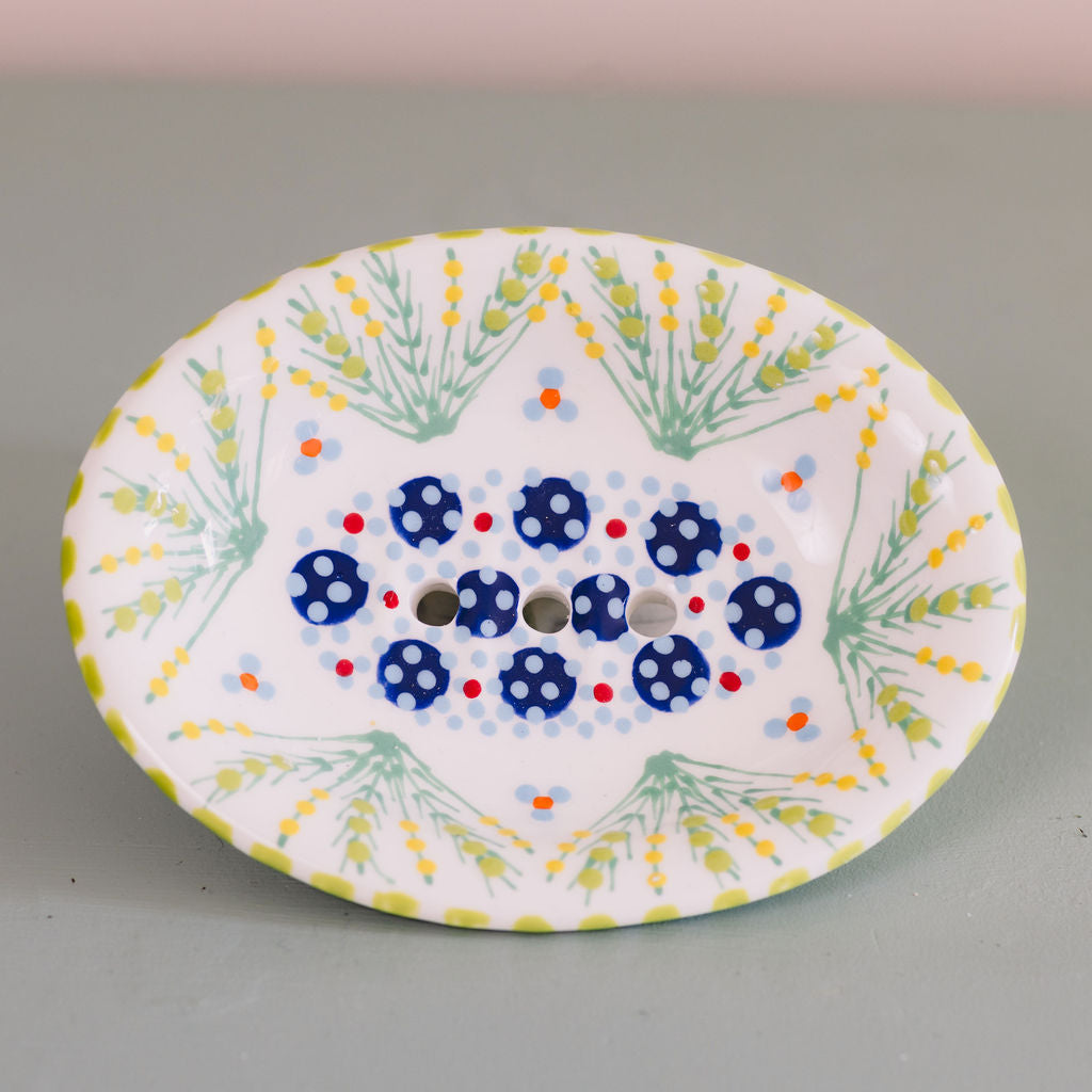 Potterswork Soap Dish - Pink with Green and Blue