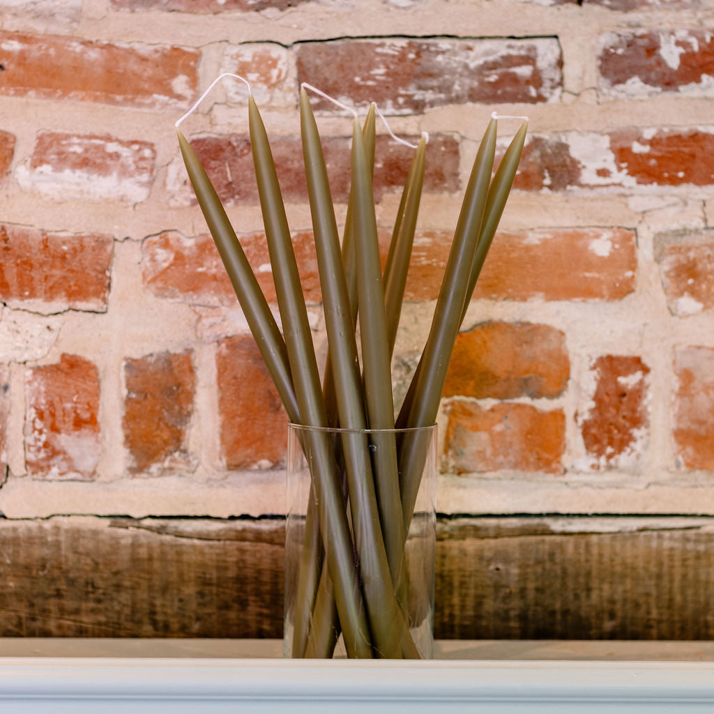 Olive Green -  Tapered Dinner Candles