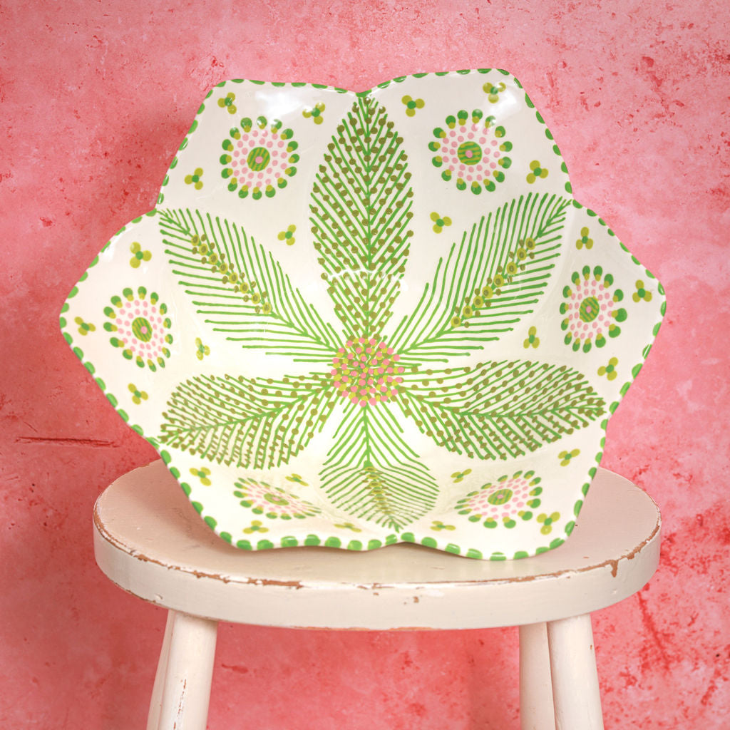 Potterswork Statement Bowl - White & Green Flowers
