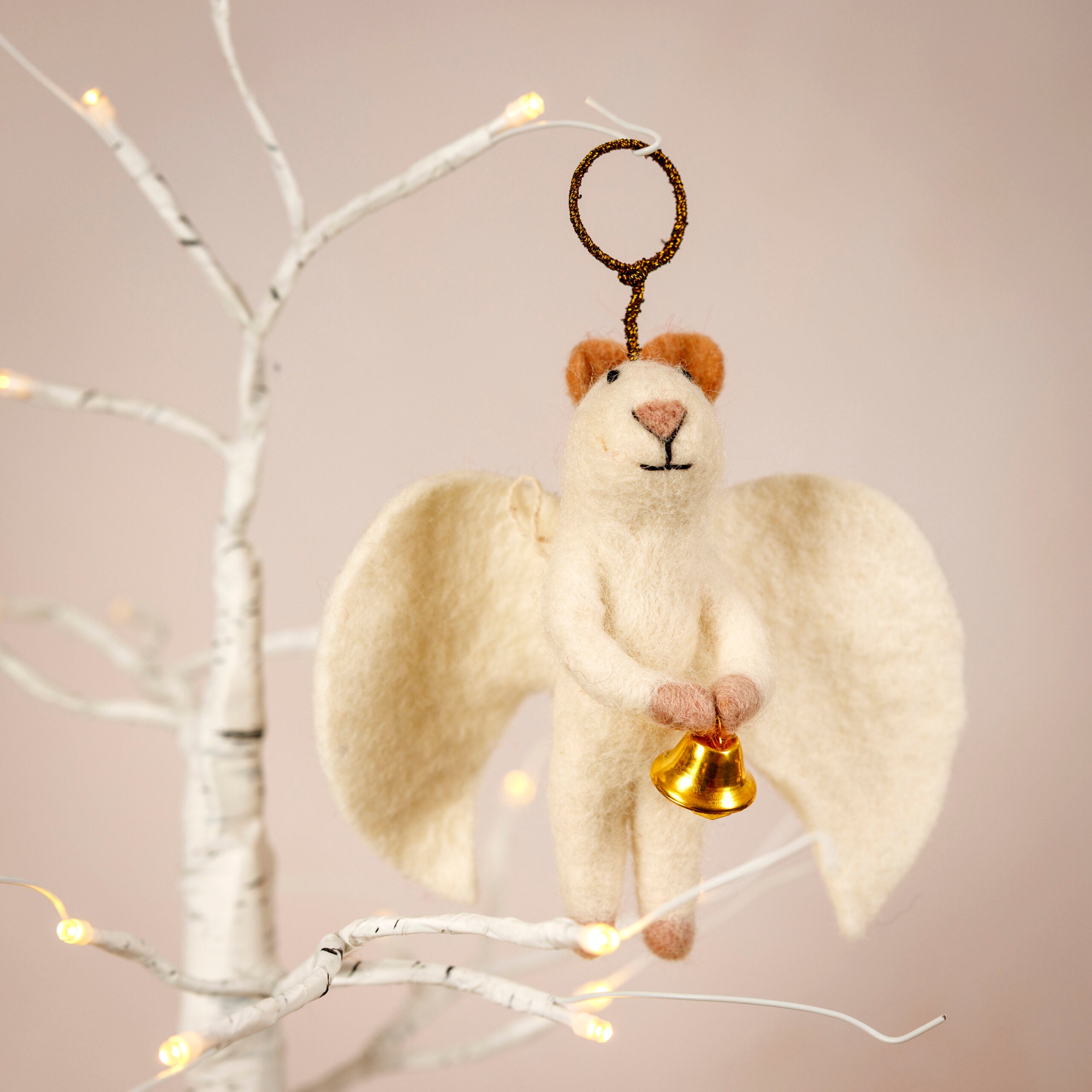 Felt Angelic Angel with a Golden Bell Christmas Decoration