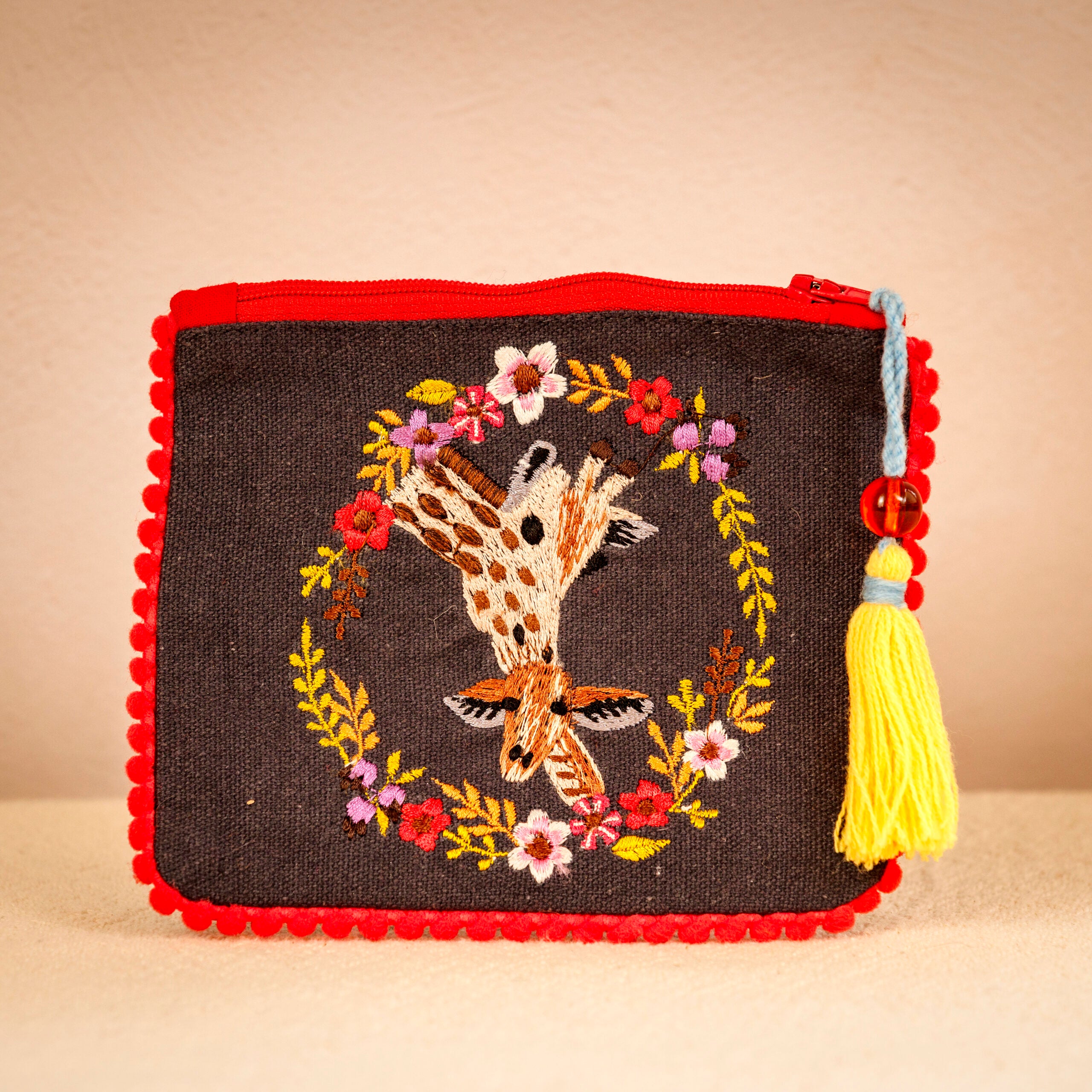 Embroidered Animal Coin Purse - Giraffes