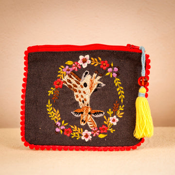 Embroidered Animal Coin Purse - Giraffes