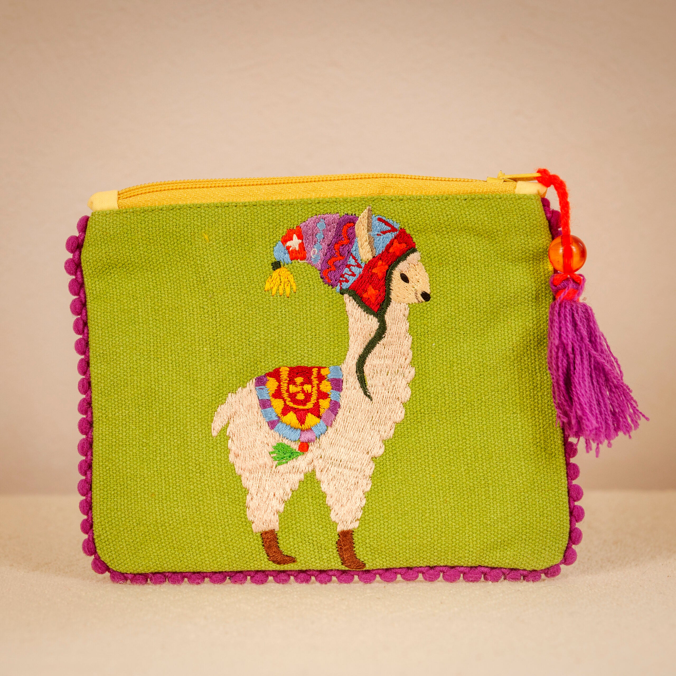 Colourful Llama Purse - Green