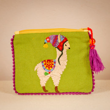 Colourful Llama Purse - Green