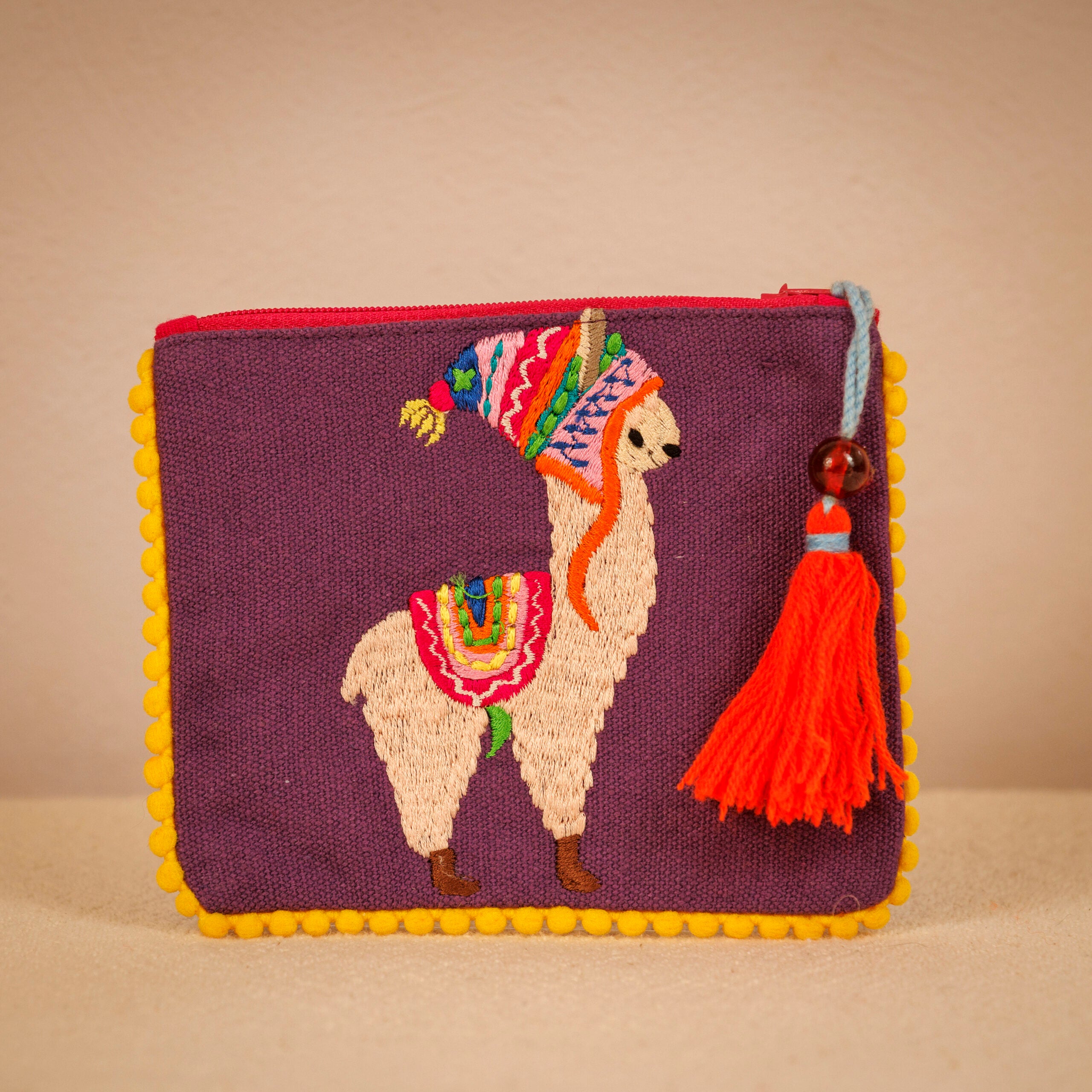 Colourful Llama Purse - Orange