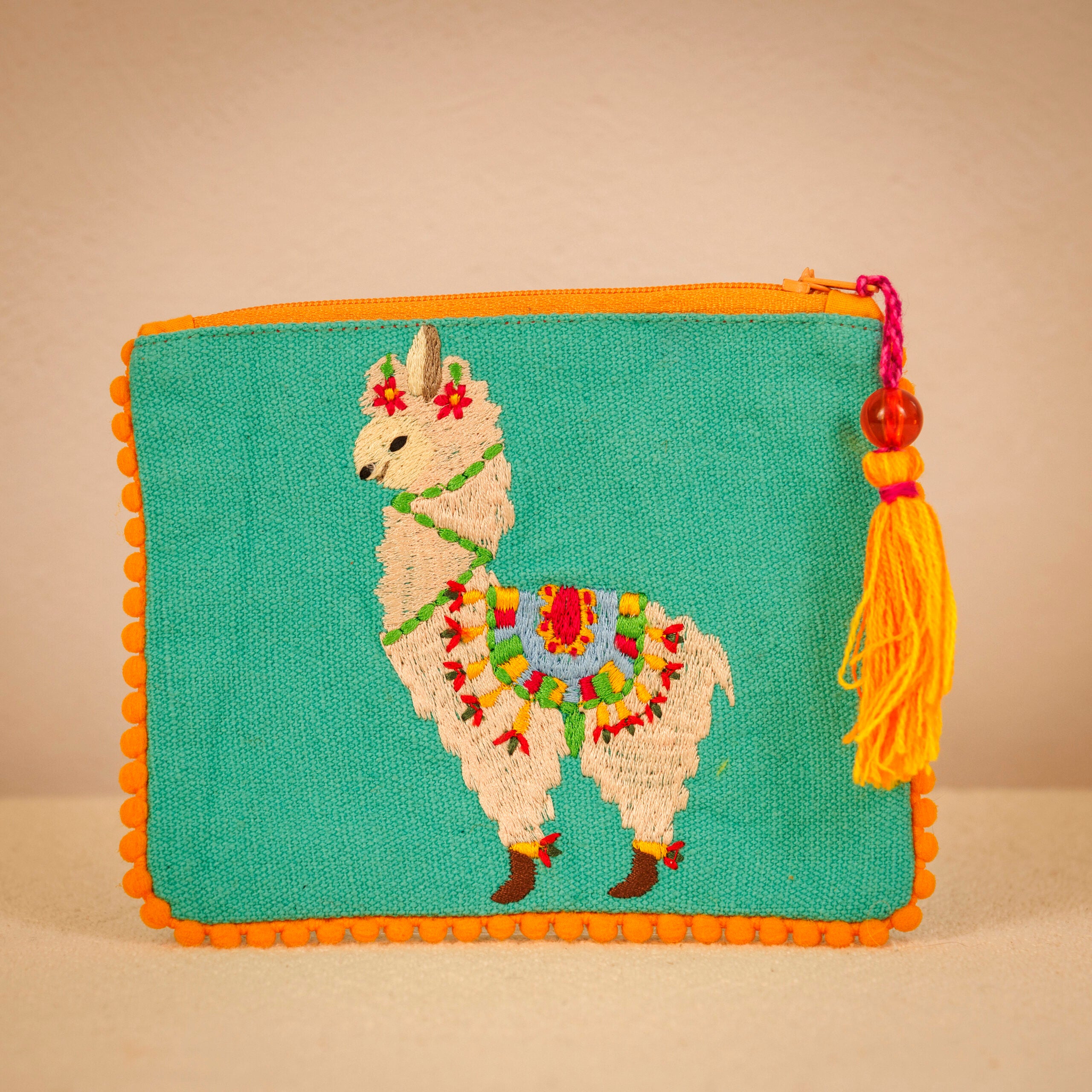 Colourful Llama Purse - Green