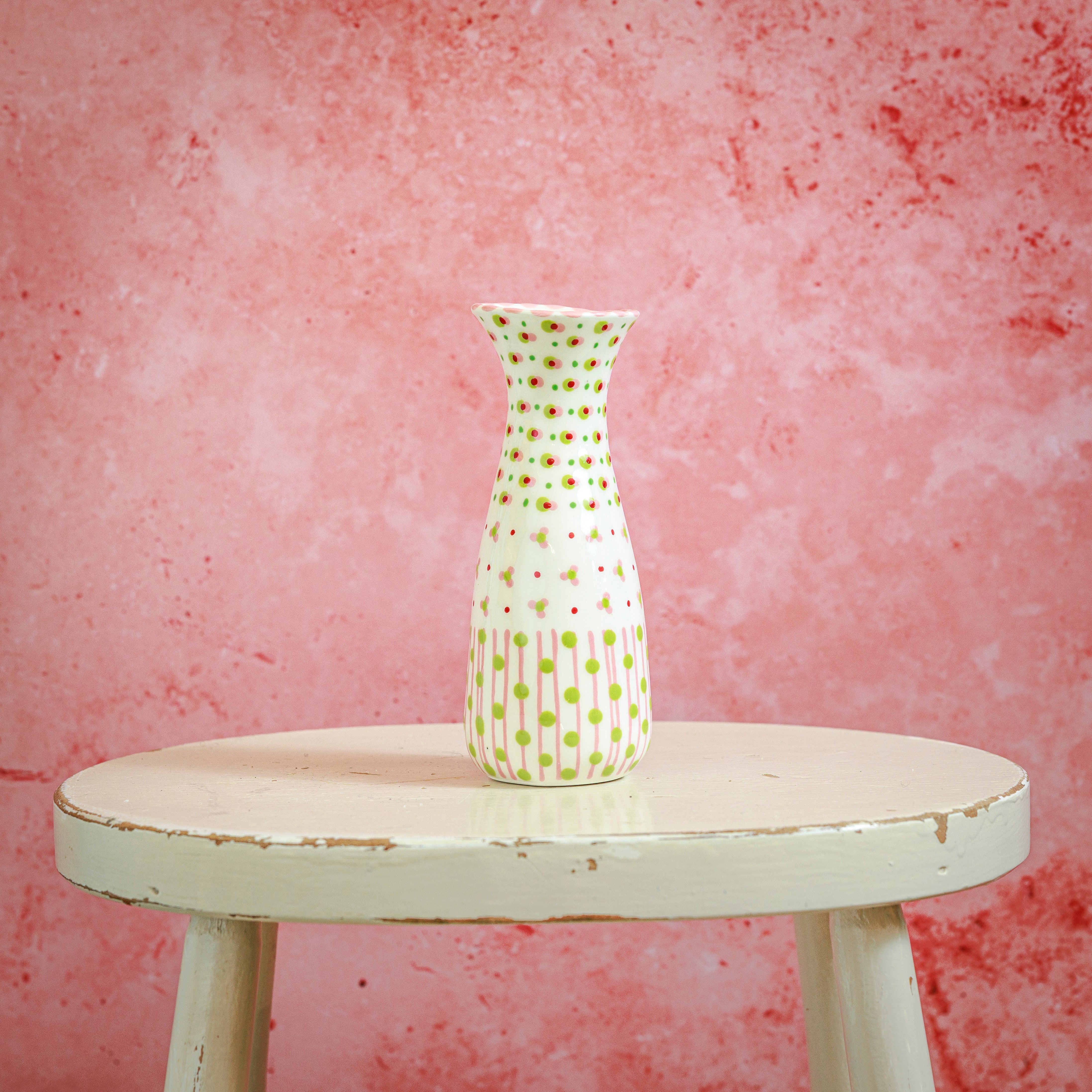Potterswork Slim Bud Vase - White & Pink
