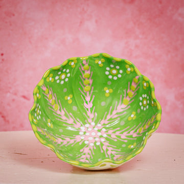 Potterswork Nibble Bowls -  Green & Pink Fronds