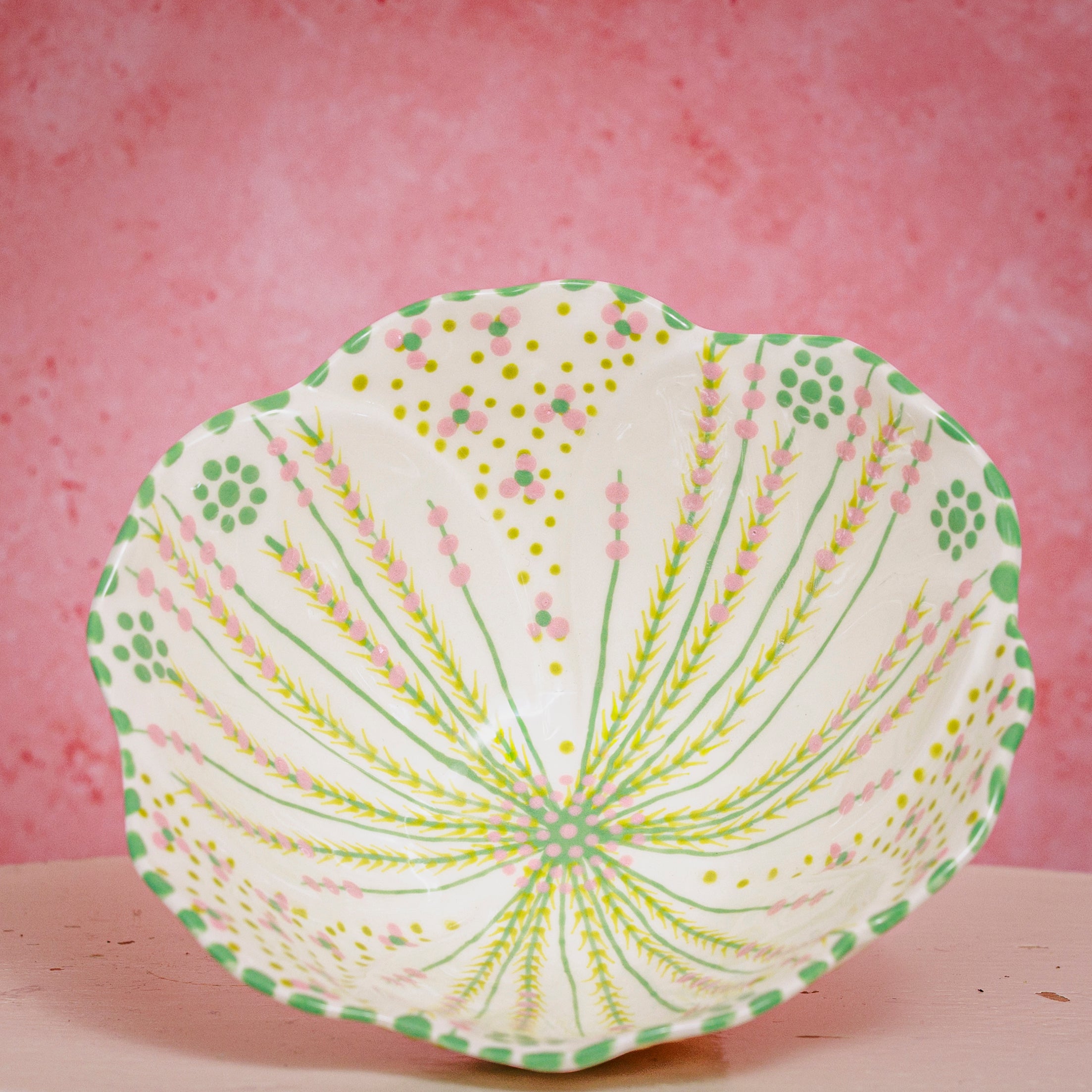 Potterswork Pudding Bowl - White, Green & Pink