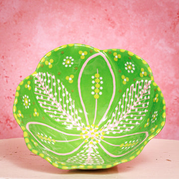 Potterswork Pudding Bowl - Green with White and Blue Dots