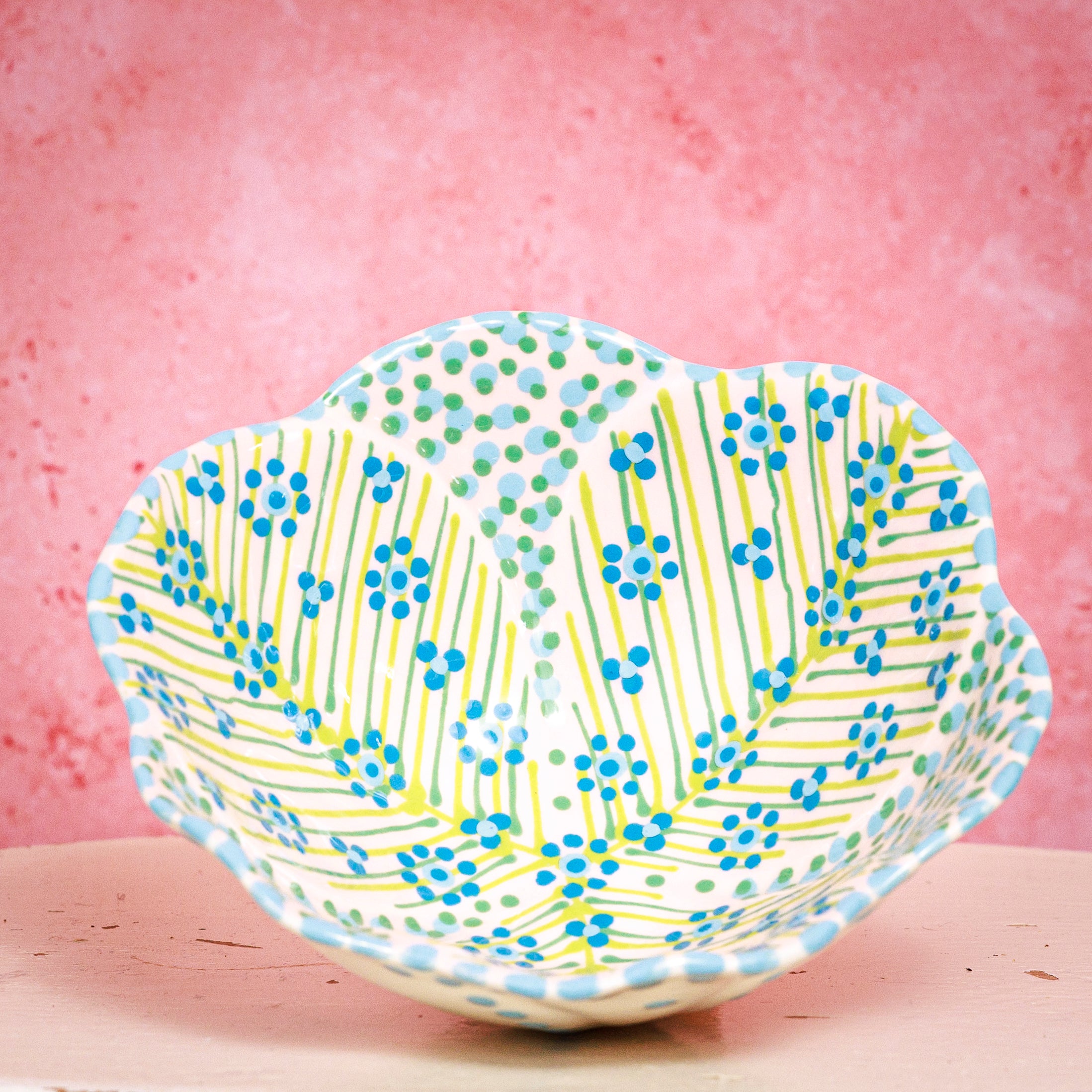 Potterswork Pudding Bowl - Very Light Pink and Blue