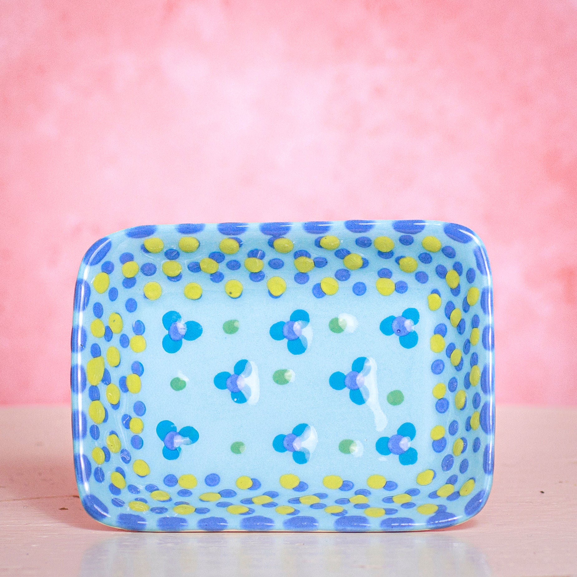 Trinket Dish - Pale Blue with Yellow Dots