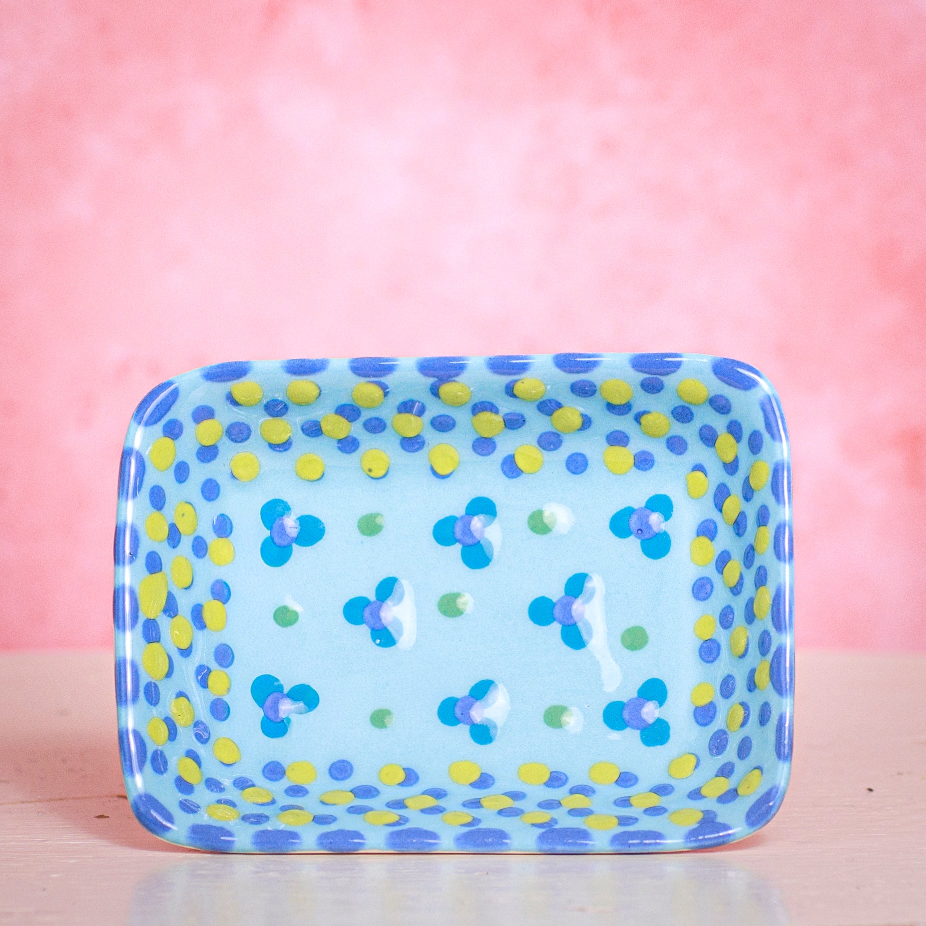 Potterswork Trinket Dish - Blue and Yellow Spots