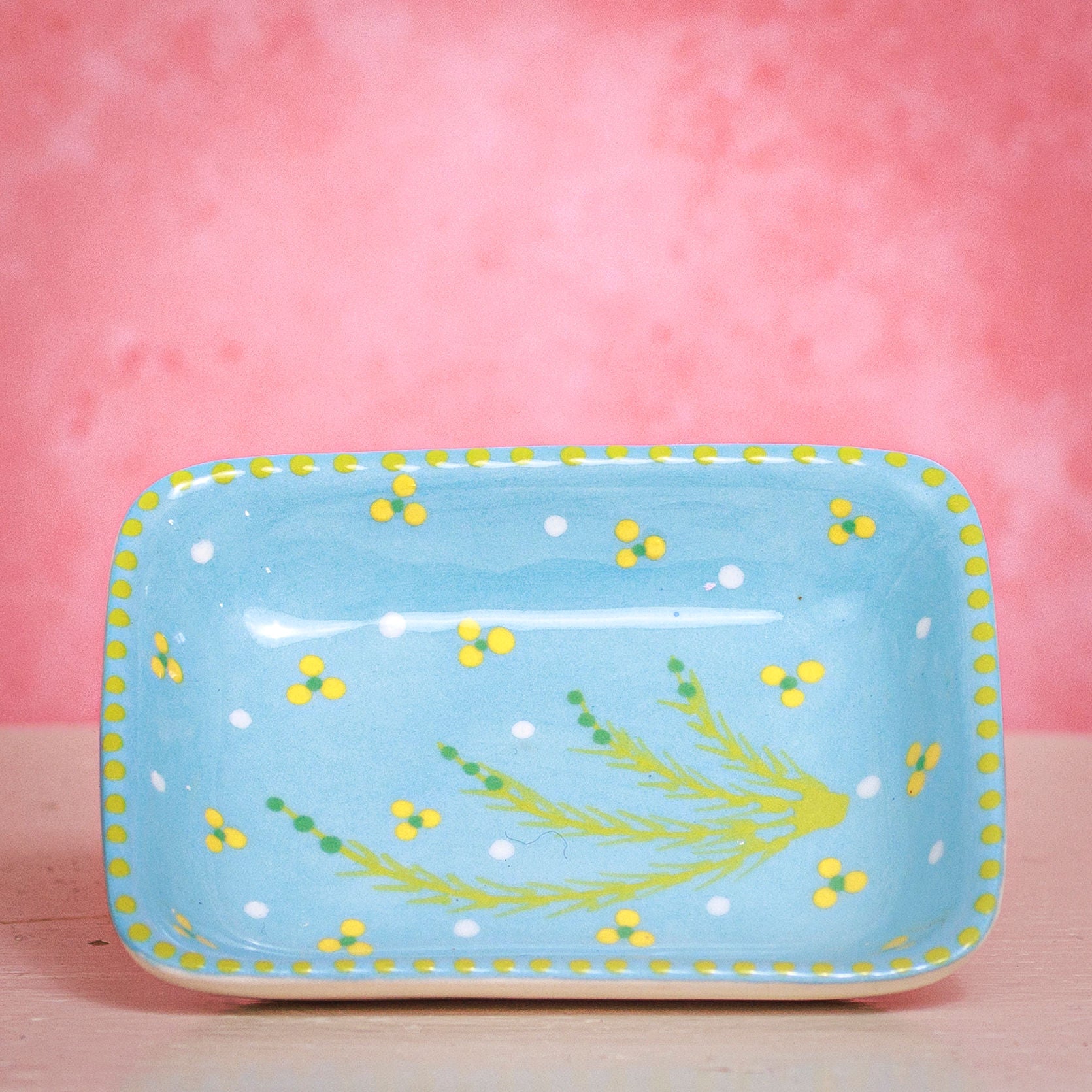 Trinket Dish - Pale Blue with Yellow Dots