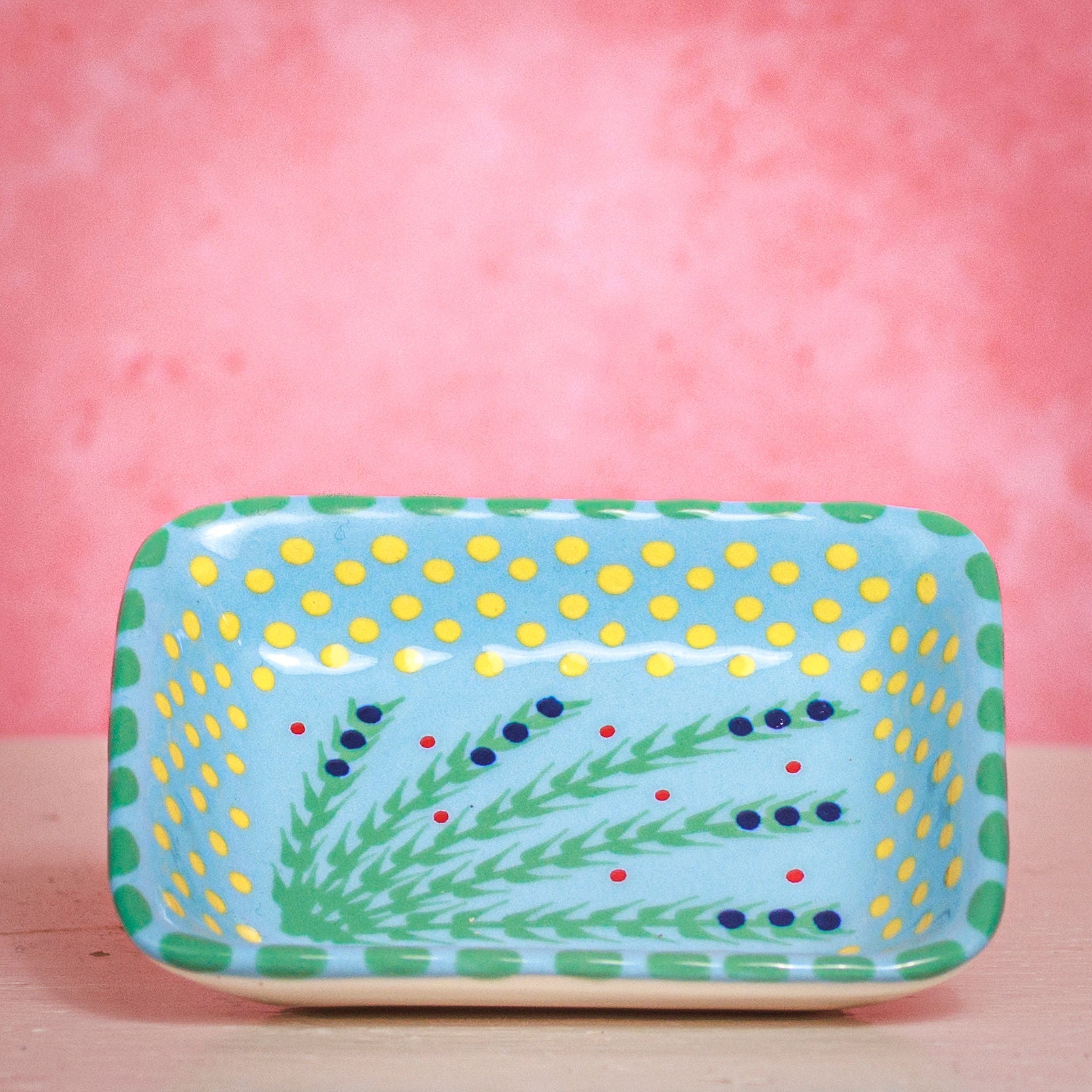 Trinket Dish - Pale Blue with Yellow Dots