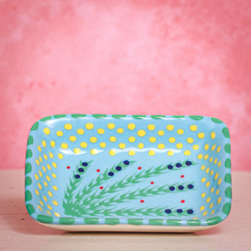 Trinket Dish - Pale Blue and Yellow Dots