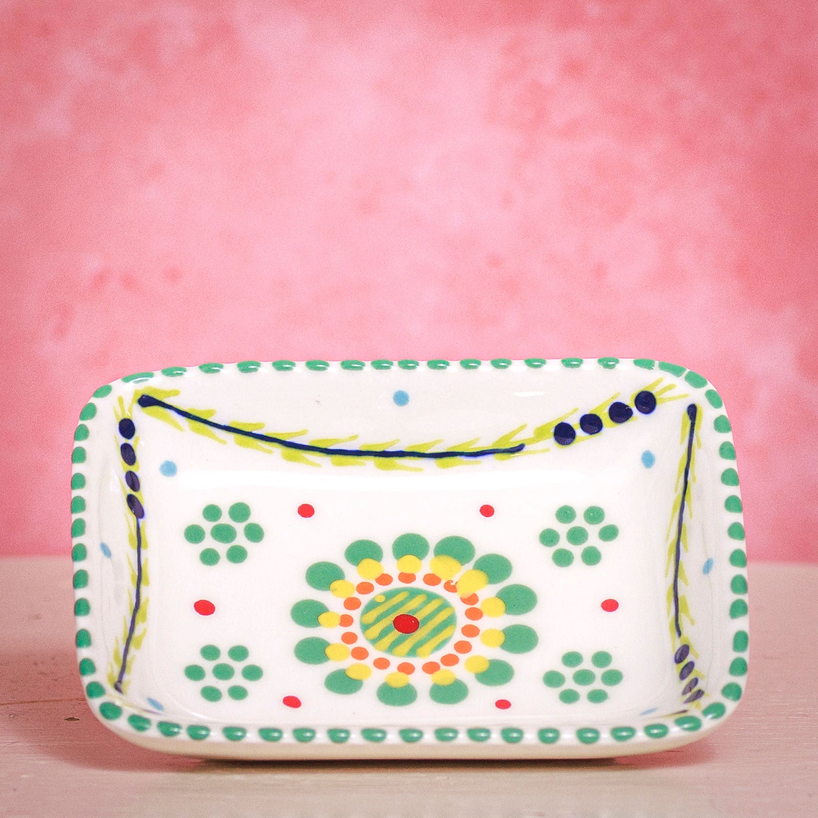 Trinket Dish - White and Green
