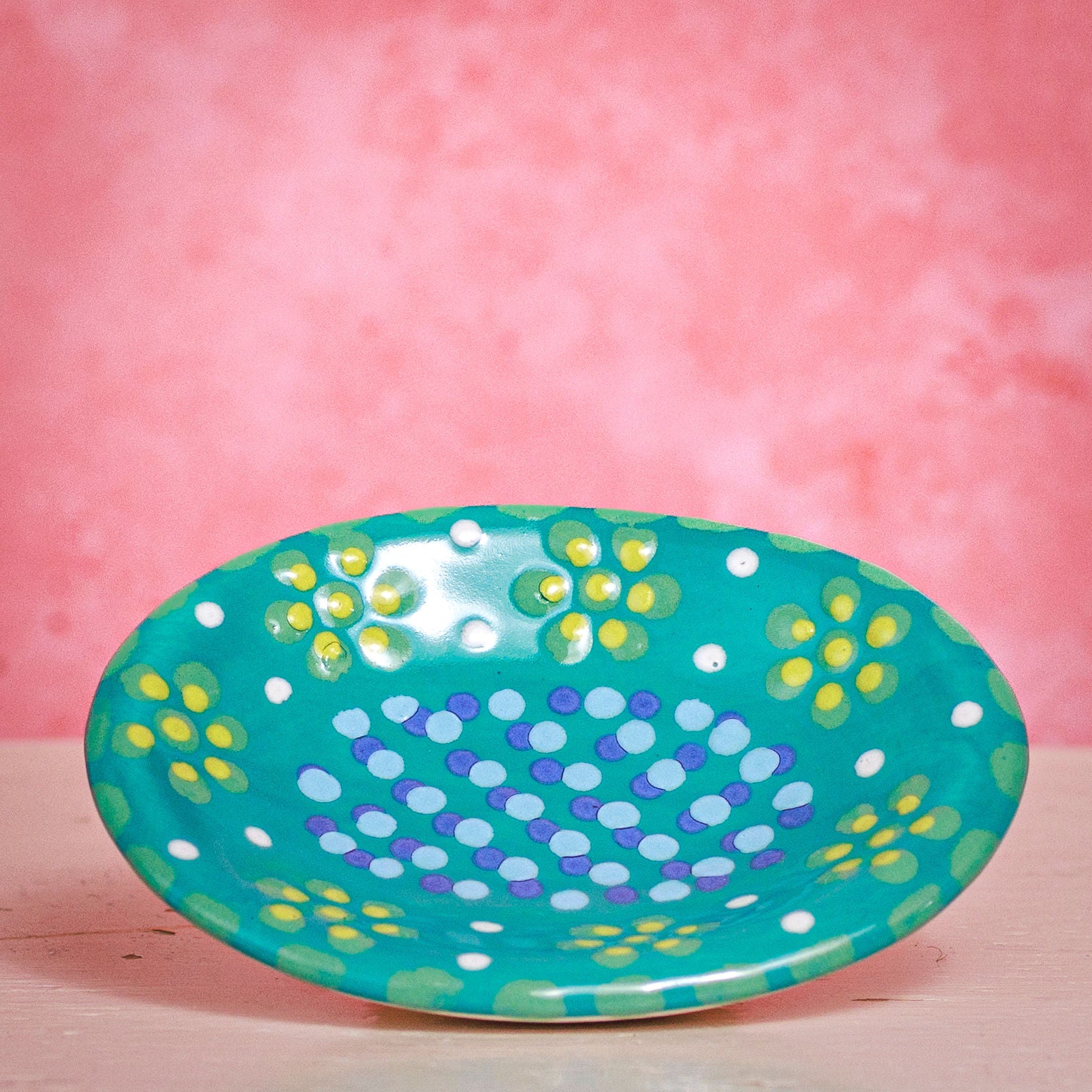 Oval Trinket Dish - Green and Yellow