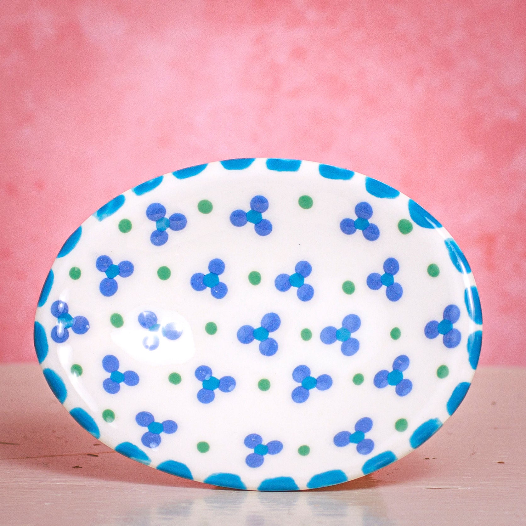 Oval Trinket Dish - White and Blue