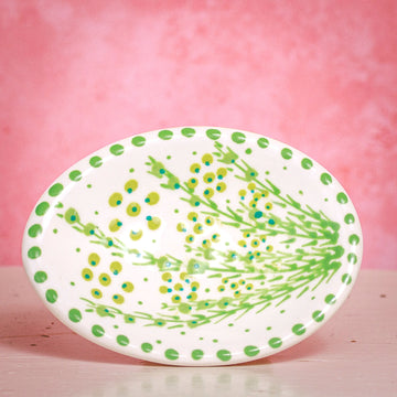 Oval Trinket Dish - White and Green Fronds