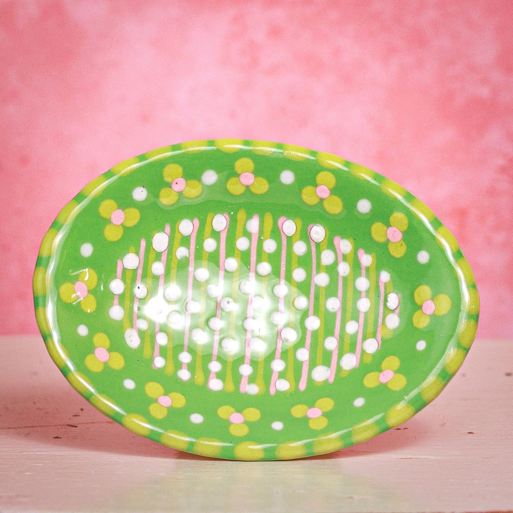 Oval Trinket Dish - Green and Pink