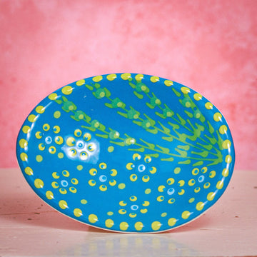 Oval Trinket Dish - Light Blue and Yellow