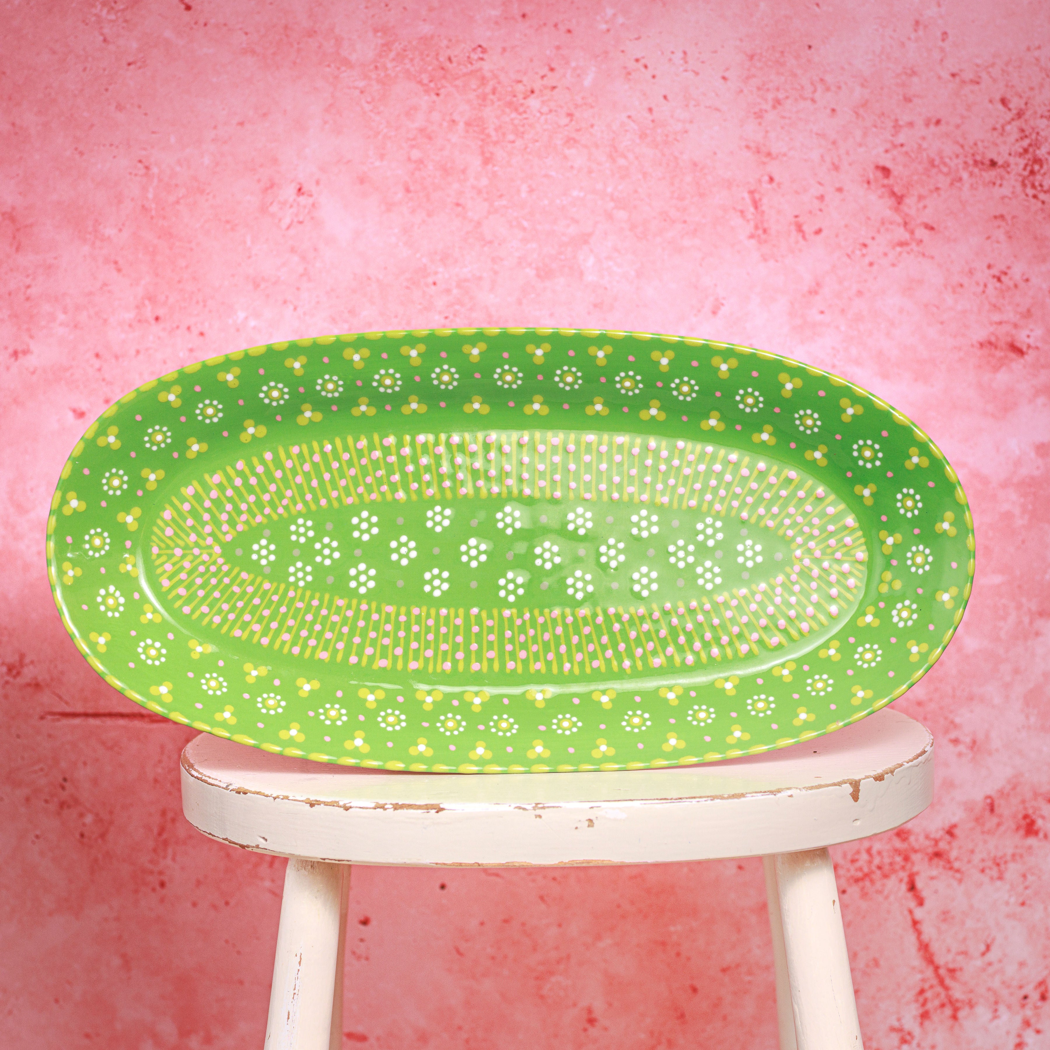 Potterswork Alice Plate - Green, Pink and White