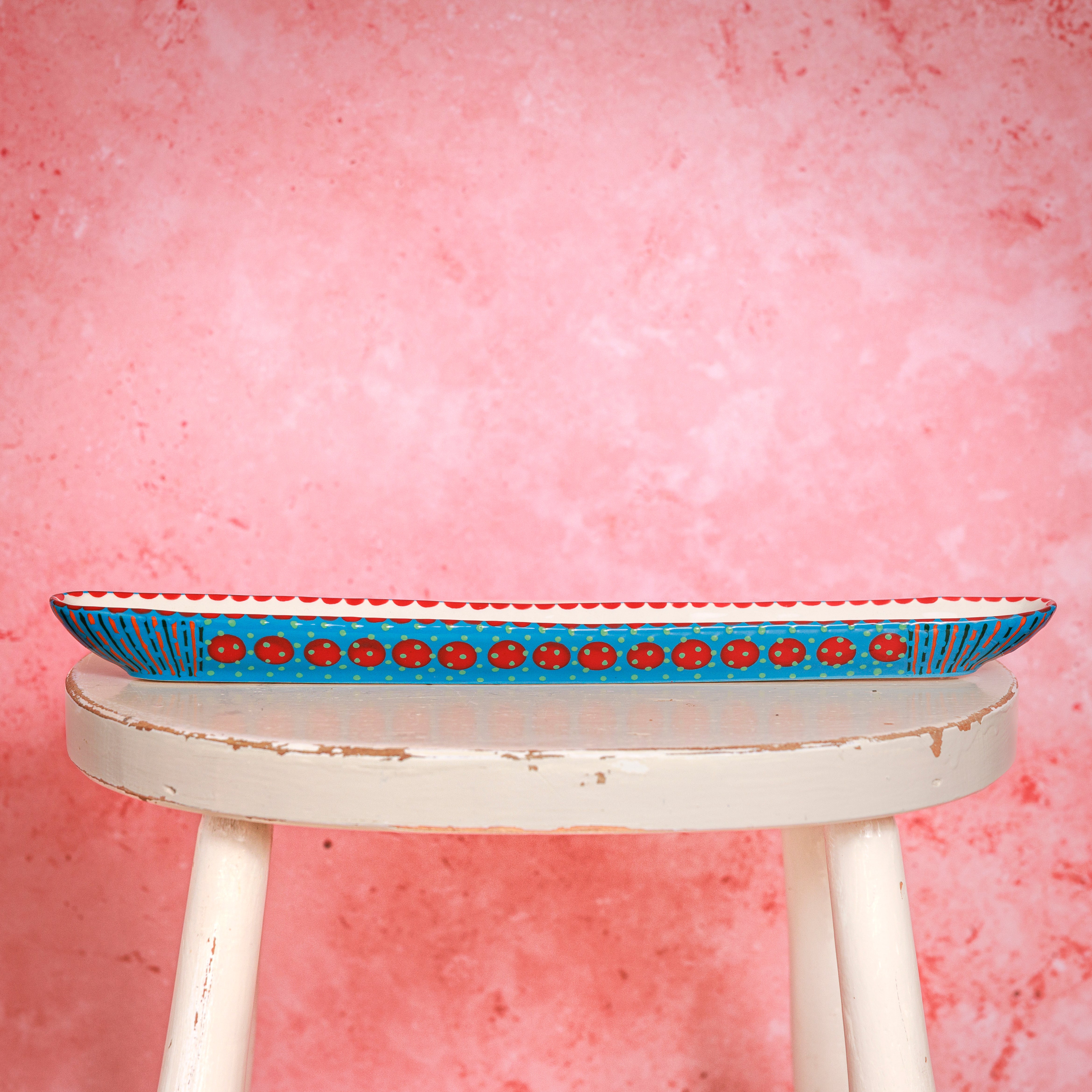 Potterswork Olive Boat - Blue with Red Spot