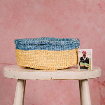 Kenyan Fine Weave Bread Basket - Blue