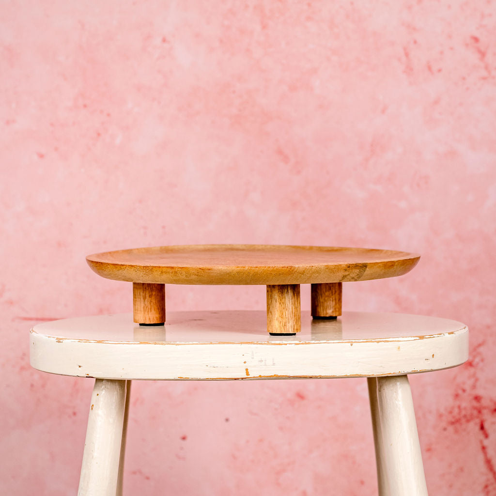 Round Wooden Plate with Feet