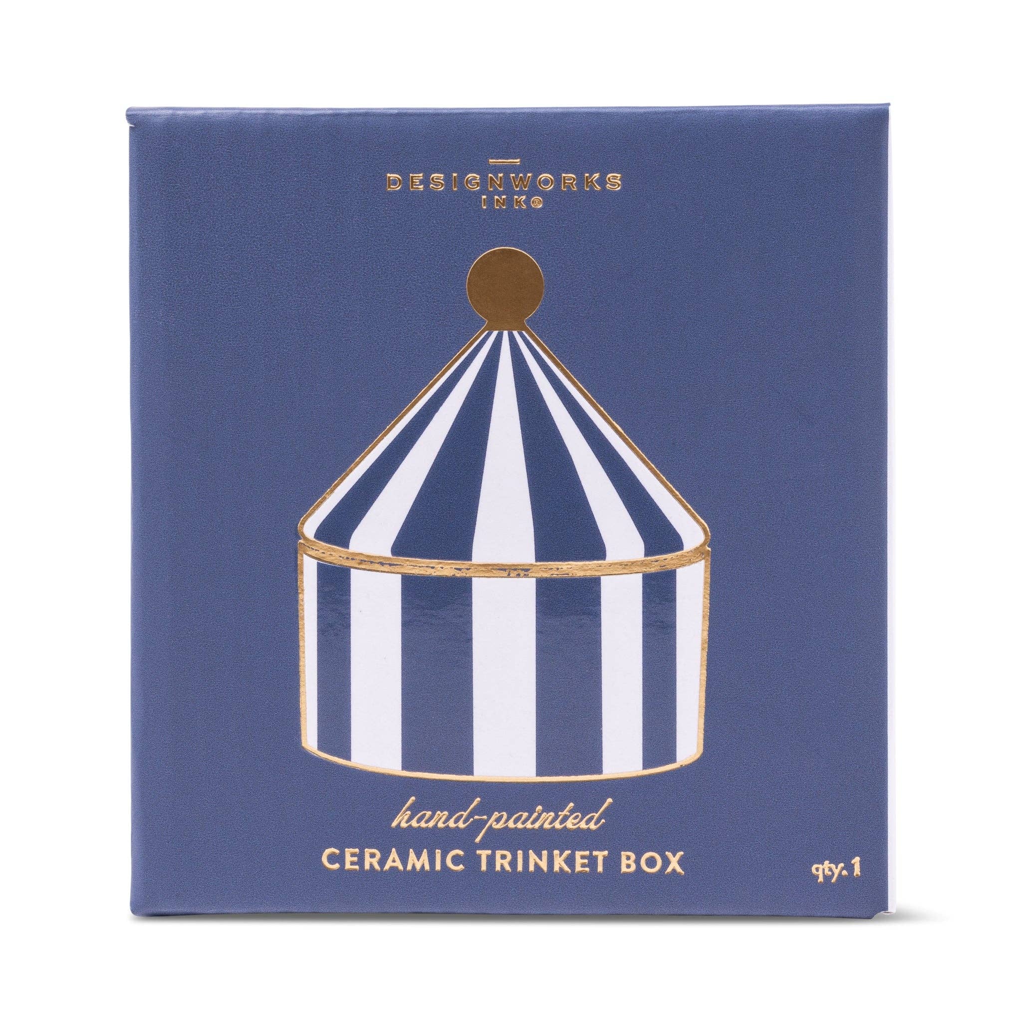 DesignWorks Ink Ceramic Trinket Box - Navy Stripe