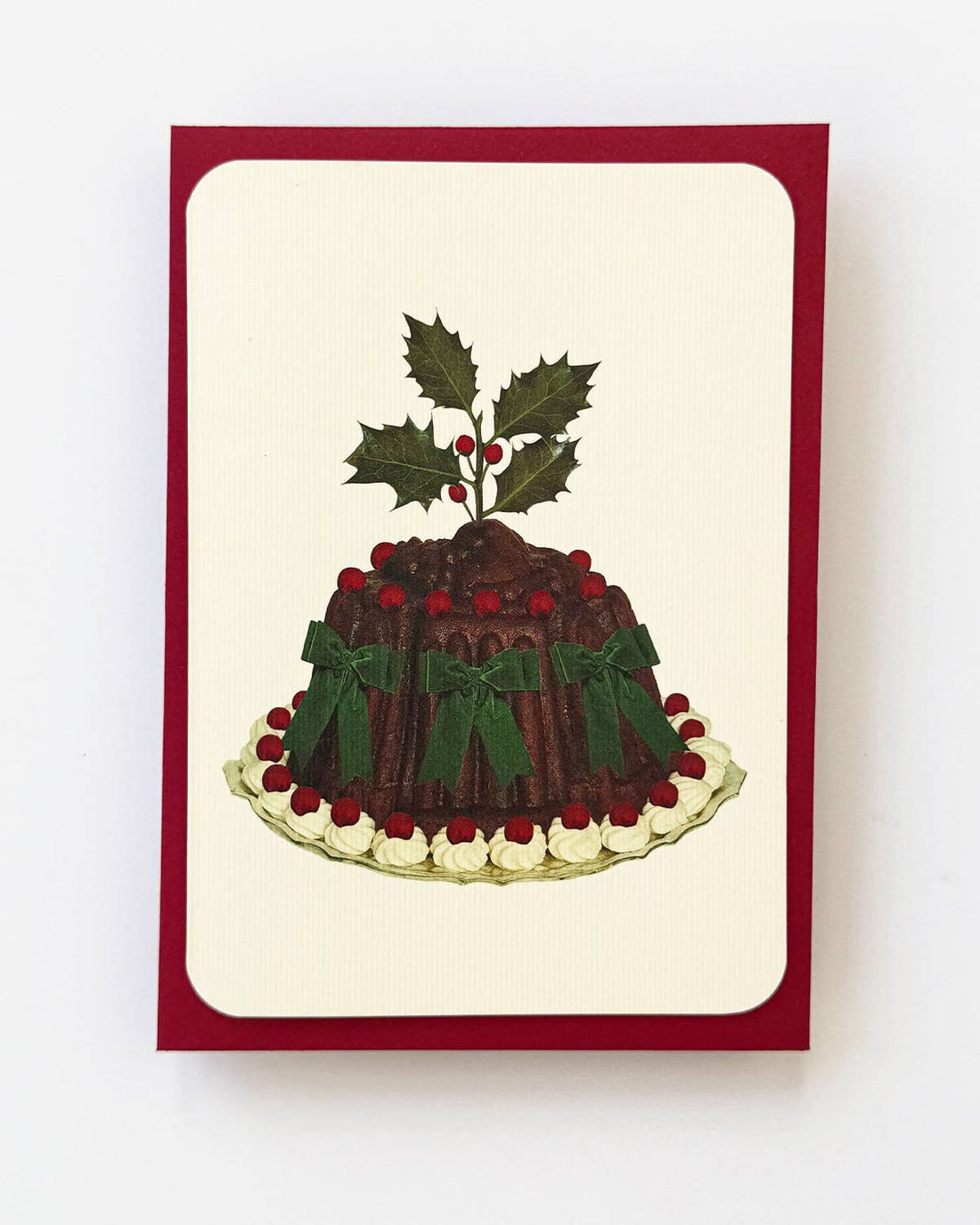 Christmas Plum Pudding Green Bows Greeting Card