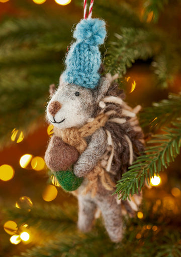 Felt Hedgehog with Acorn Decoration