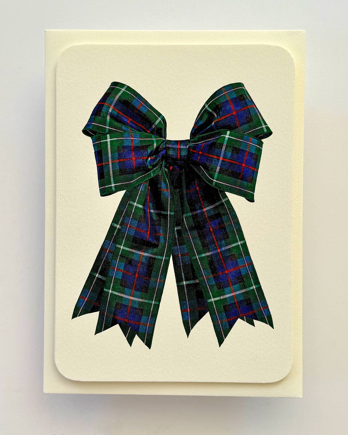 Canonbury Press - Blue & Green Tartan Bow Greeting Card