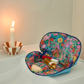 Blue Linen Make Up Bag with Liberty Fabric Lining