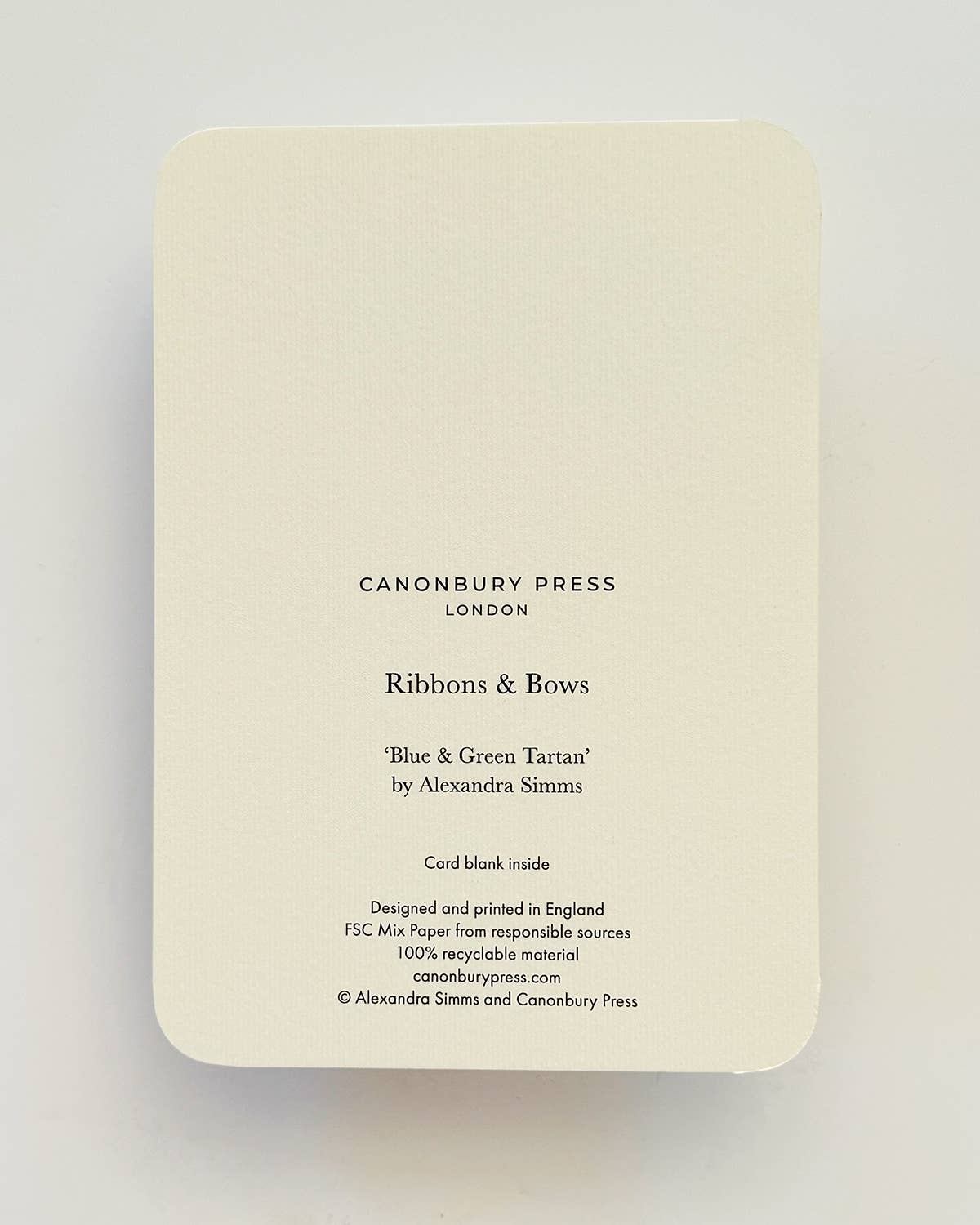Canonbury Press - Blue & Green Tartan Bow Greeting Card