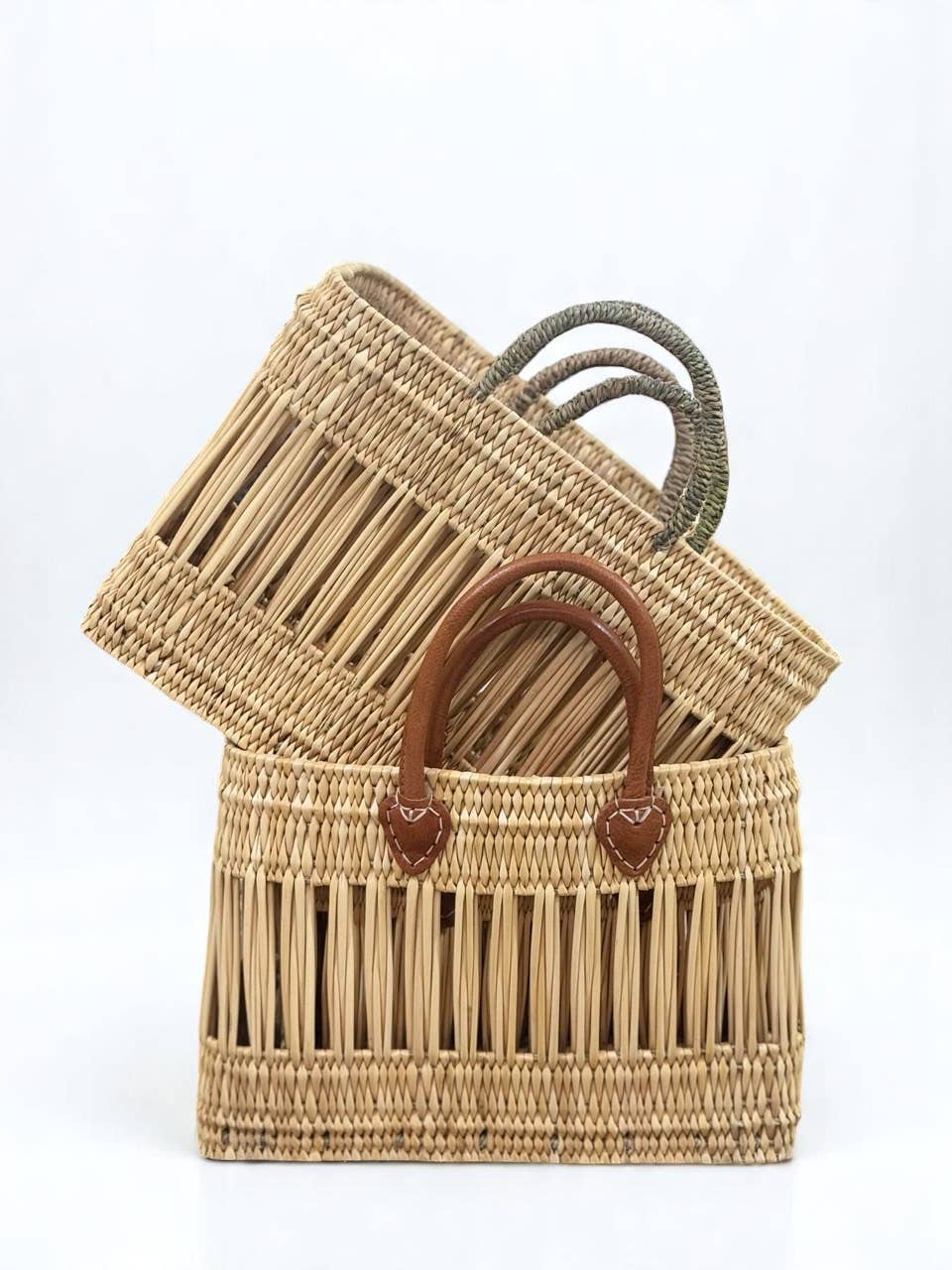 Natural Straw Tote with Leather Handles