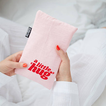 'A Little Hug' Cute Hot Water Bottle: Pink with Red