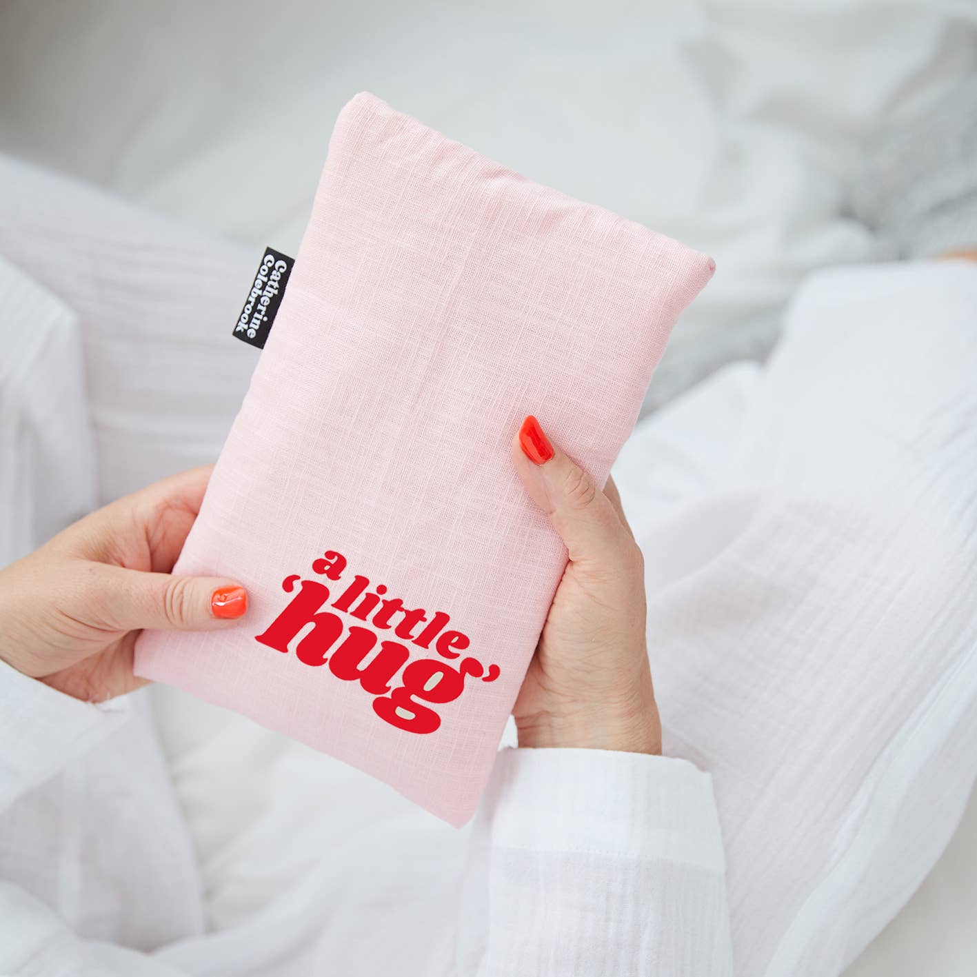 'A Little Hug' Cute Hot Water Bottle: Green with Salmon Pink