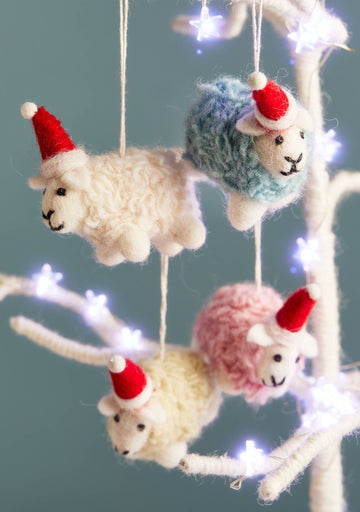 Woolly Felt Sheep in Santa Hat